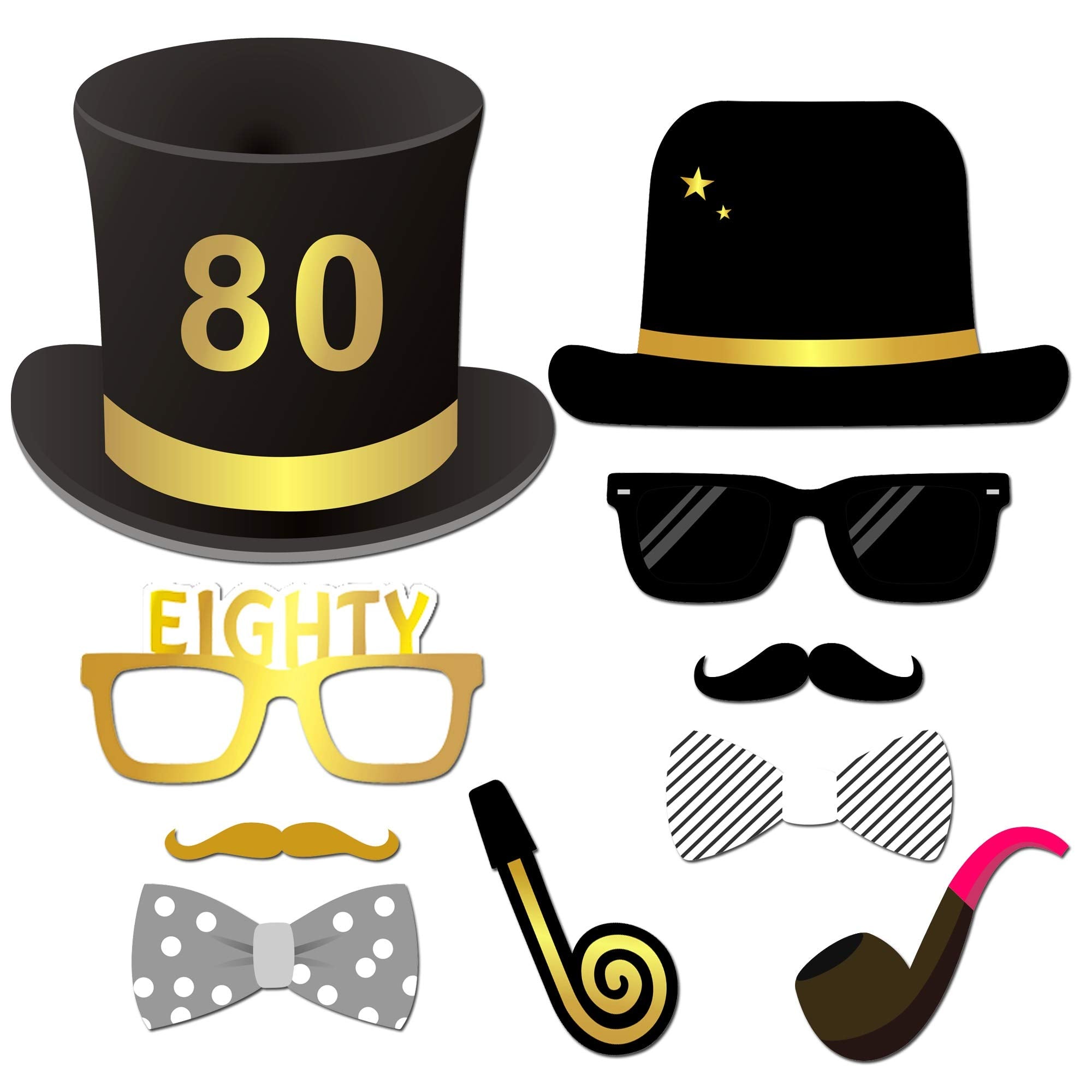 Konsait 80Th Birthday Photo Booth Props(48Count), Funny 80 Party Photo Props Kit Black Gold Decor With Stick For Man Woman 80Th